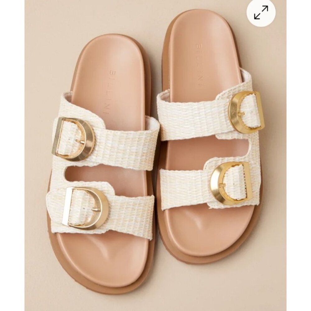 Billini Tayo Raffia Buckle Slide Sandals Natural Size 10 New Without Box